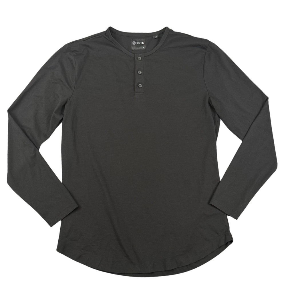 CUTS Pyca Pro Henley Shirt Mens Medium Black Long Sleeve Curve Hem Stretch